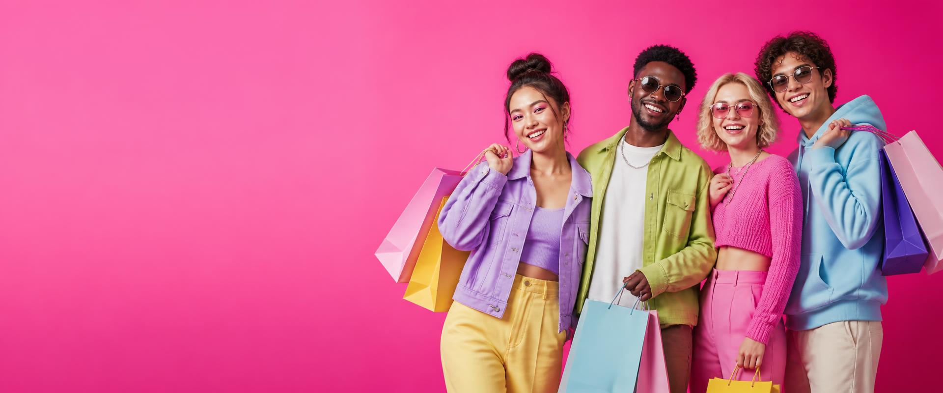 Personas felices con bolsas de compras de TendyTudo